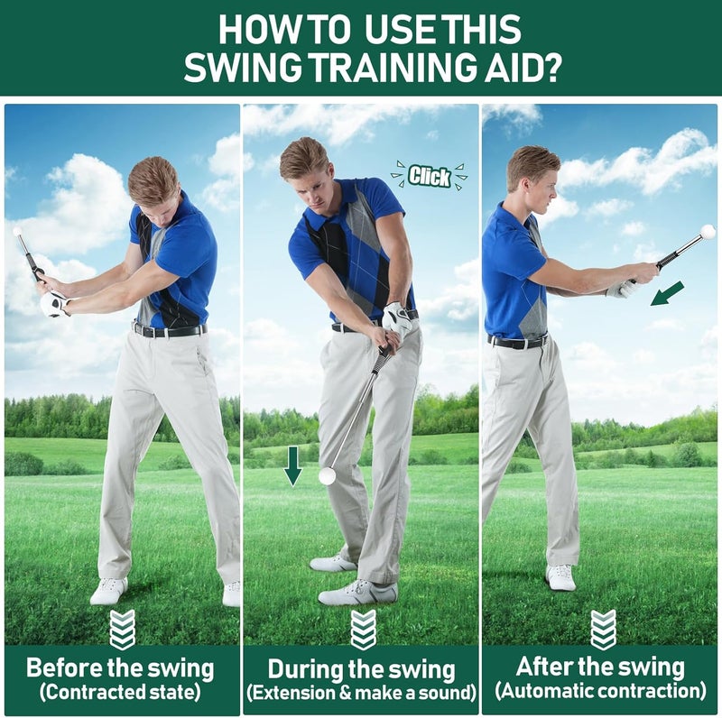 KALAUTO Golf Grip Swing Training Aid - Retractable Click Club Trainer Indoor Practice Warm Up Stick Flexible Telescopic Short Club Tempo Sound Release Trainer Devices - Image 2